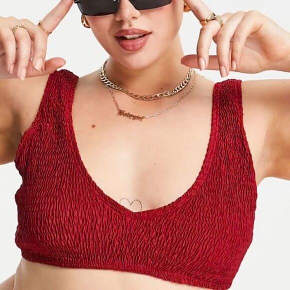 NWT Missguided Plus crinkle bikini in rust Red Size 16 XL - Picture 1 of 9
